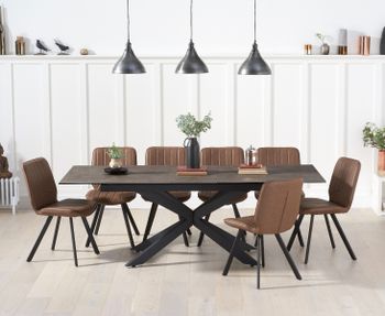 Boston 180cm Mink Ceramic Extending Dining Table with Dexter Faux Leather Chairs - Brown, 6 Chairs