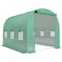 outsunny invernadero de exterior 28x2x19 m con estantes invernadero de tunel con puerta enrollable 6 ventanas de malla verde
