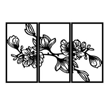 Decoración Pared De Metal Flor 8 Negro 37x65 Cm (3 Piezas)