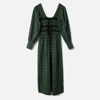 damson madder elle checked cotton midi dress - uk 8
