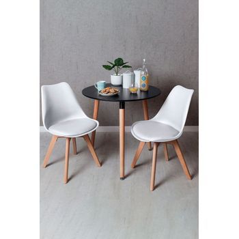 Conjunto Mesa Tower Redonda 80 Cm Negra Y Pack 2 Sillas Synk Basic - Blanco
