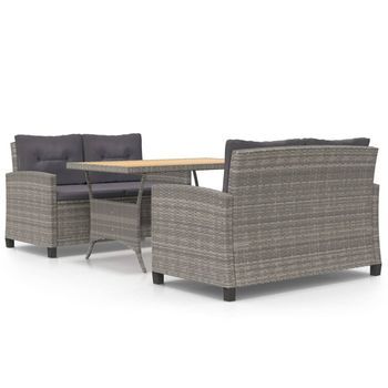 Set De Comedor Jardín 3 Piezas Con Cojines Ratán Sintético Gris Vidaxl