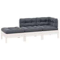 conjunto muebles jardin 3 uds  mesa y sillas cojines blanco madera pino maciza