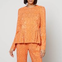 stine goya glory sequined plisse mesh peplum top - s