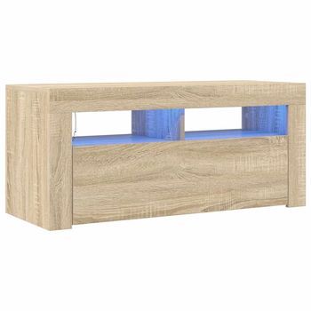 Mueble Tv | Mueble De Salón | Armario Tv Con Luces Led Roble Sonoma 90x35x40 Cm