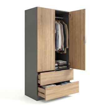 Armario De 2 Puertas Y 2 Cajones 81,5x180 Cm Lark Gris Grafito - Roble Canadian 81,5 X 180 X 52 Cm