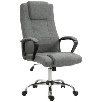 Silla de Oficina con Respaldo Alto Giratoria 360° Altura Ajustable Función de Inclinación Lino 54x62x110-119 cm Gris   Aosom España