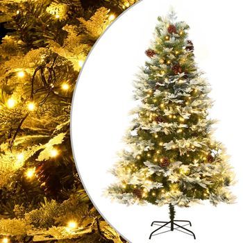 Árbol De Navidad Con Luces Y Piñas Pvc Pe Verde 195 Cm Vidaxl