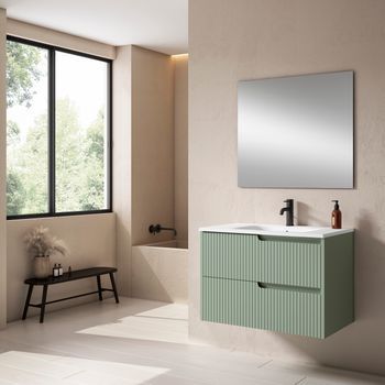 Mueble Ezio 80 Cm 2c, Verde Arcilla. Pack Mueble + Lavabo.