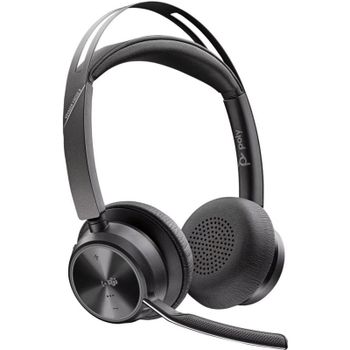 Auriculares HP Voyager Focus 2 inalámbricos Bluetooth con Cancelación de Ruido, micrófono y base de carga, uso profesional, color negro