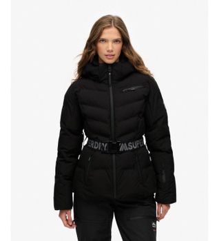 Superdry para mujer. WS110178A Chaqueta Luxe Belted Ski negro (S), Casual, Deportivo, Poliéster, Nieve
