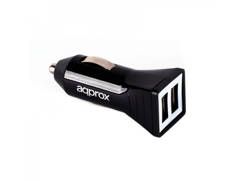 CARGADOR COCHE APPROX 2 USB 2.4A APPUSBCAR21B NEGRO