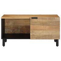 mesa de centro 50x80x40 cm acabado marron desierto de mango con frente cnc madera trabajada metal - marron