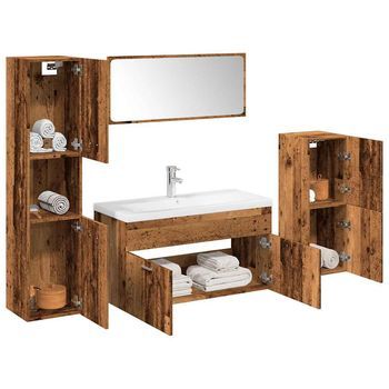 Vidaxl Juego De Muebles De Baño 5 Piezas Madera Ingeniería Envejecida
