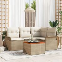 juego de sofa de jardin de 5 piezas con cojines beige en poliratan y acacia v4372 unico  beige