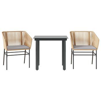 Juego De Comedor Jardín 3 Piezas Cojines Ratán Sintético Marrón Vidaxl
