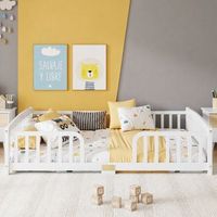 cama infantil tipo suelo con barandillas 140 x 200 cm entrada central blanca
