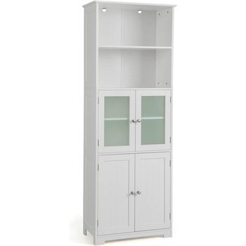 Aparador De Suelo Independiente Con 2 Gabinete Costway 60 X 30 X 163 Cm Blanco