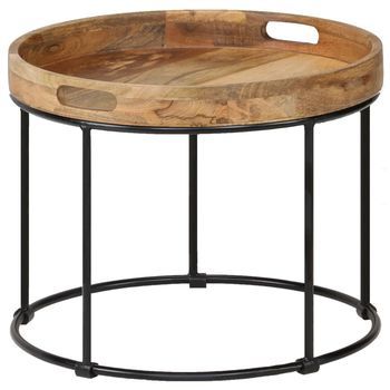 Mesa De Centro De Madera Maciza De Mango Y Acero 50x40 Cm Vidaxl