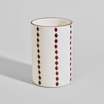 Bote para utensilios de gres beige y berenjena