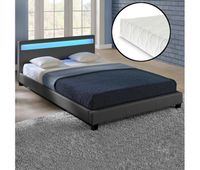 corium cama de matrimonio paris de cuero sintetico - con colchon y led - 180x200cm - gris oscuro