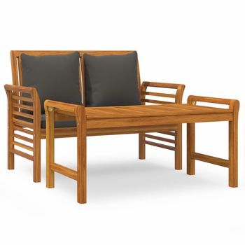 Muebles Jardín 2 Uds | Mesa Y Sillas Con Cojines Gris Oscuro De Madera Maciza