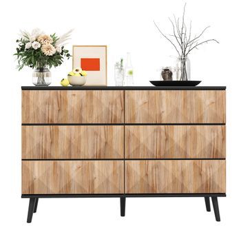 Aparador - Mueble Para Salón - Mdf Y Tablero De Partículas - Negro Y Madera (120x40x85cm)