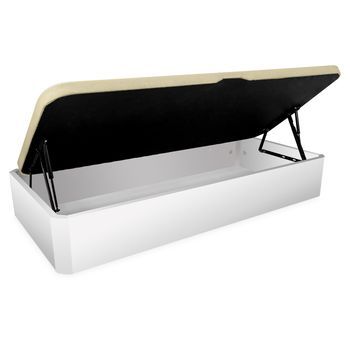 Canapé Abatible De Madera Con Apertura Lateral 90 X 200, Reforzado Gran Capacidad Con Montaje Incluido, Blanco