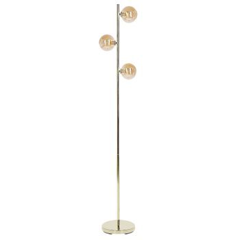 Lámpara De Pie De Metal Dorado 154 Cm 3 Luces Vidrio Ahumado Sala De Estar Ramis