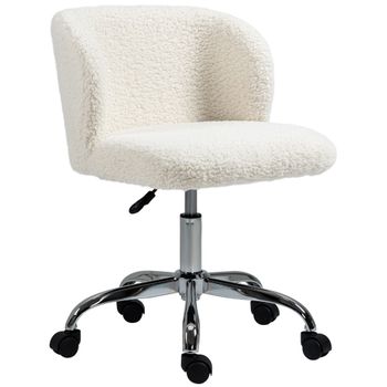 HOMCOM Silla de oficina sin reposabrazos en lana de cordero ajuste de altura giro 360 ° carga máx 120 kg Blanco   Aosom España