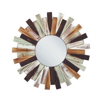 Espejo De Pared De Madera De Abeto Clara Blanco Verde 75 Cm Accesorio Tampico