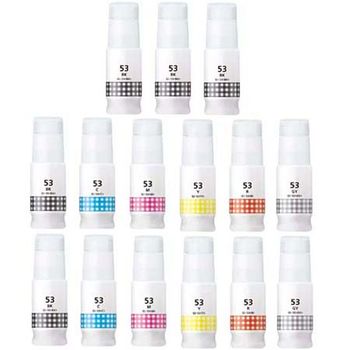Compatible Multipack Canon GI-53BK/C/M/Y/GY/R 2 Full Set + 3 EXTRA Black Ink Bottles (15 Pack)