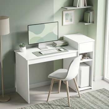 Escritorio De Ordenador Blanco 108 X 50 X 82 Cm Con Cajón Y Soporte Para Torre Pc