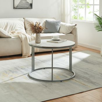 Mesa De Centro Aulum Redonda 50xø70 Cm Mármol Blanco Y Plateado [en.casa]