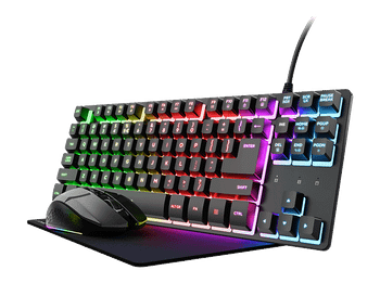 Pack gaming - Trust GXT 794 3-in-1 Gaming, Teclado + Ratón Alfombrilla, Teclas iluminadas, Negro