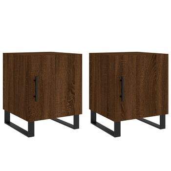 Pack 2 Uds Mesitas Noche | Mesa Auxiliar | Mesilla Madera Ingeniería Marrón Roble 40x40x50 Cm