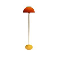lampara de pie columna madera metal pantalla orange