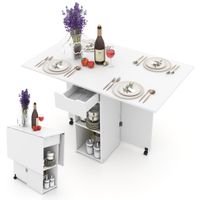 costway mesa de comedor plegable con 2 ruedas mesa abatible para espacios pequenos con estante cajon mesa consola versatil para cocina