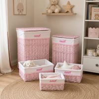 conjunto de 5 cestas de ropa de mimbre rosa 44x34x56 cm