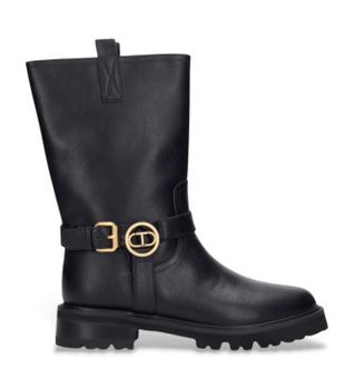 Twinset para mujer. 252TCP192 Botas de piel Biker negro (39), Plano, Ninguno, Casual