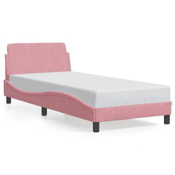 Cama Para Adulto | Cama Individual | Estructura De Cama Con Cabecero De Terciopelo Rosa 80x200 Cm