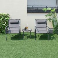 juego bistro 3 piezas mesa centro silla metal tela asiento transpirable reposacabezas piscina porche patio gris