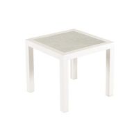 mesa auxiliar de exterior resistente al agua aluminio y cristal color crema 50x50x45