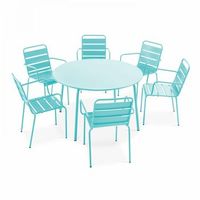 mesa redonda de jardin y 6 sillas de acero turquesa palavas - oviala