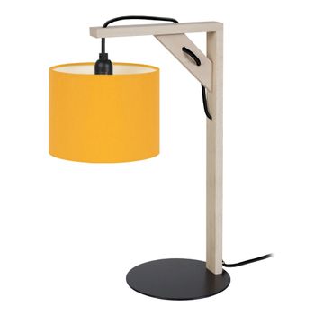 Lámpara de mesa metal y madera natural pantalla amarillo
