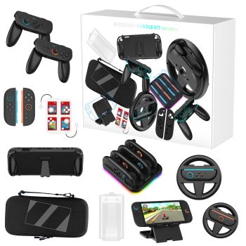 Para el conjunto de accesorios de juego multifuncionales Switch2 Cargador + Bolsa + Soporte + Mango + Volante + Caja de