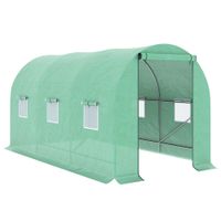 outsunny invernadero caseta invernadero de tunel con puerta enrollable y 6 ventanas cubierta pe 140 gm anti-uv 4x2x2 m verde   aosom espana
