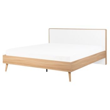 Cama De Madera Blanca 160 X 200 Cm Con Somier Y Cabecero Estilo Minimalista Escandinavo Serris