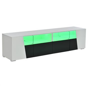 Mueble De Tv De 180 Cm Blanco Y Negro Con Iluminación Led Y Almacenamiento