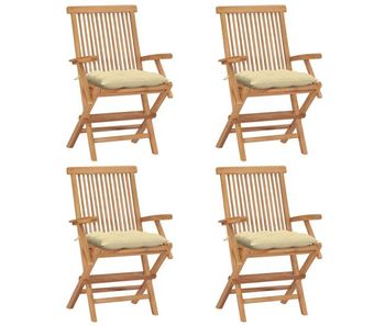 Sillas de jardin 4 unidades madera teca con cojines crema blanco
